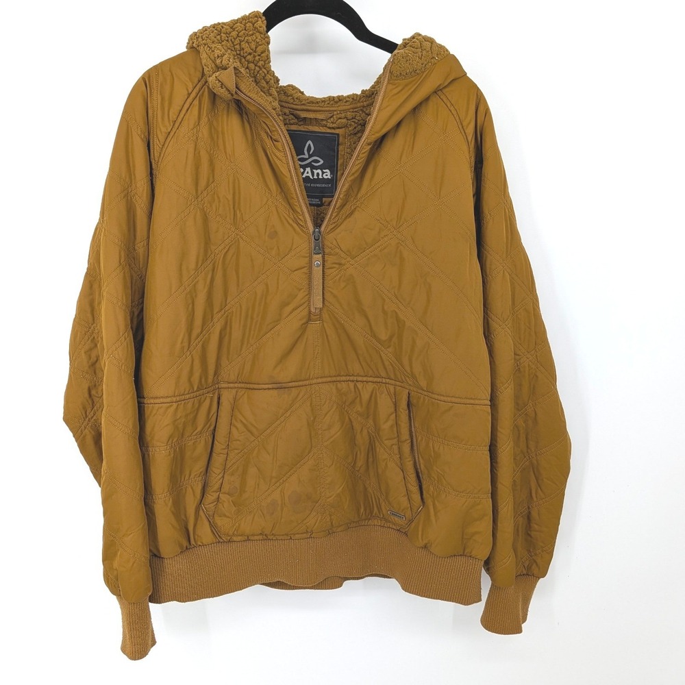 prAna Esla Half-Zip Pullover Jacket Women Large Bronze Quilt Sherpa Lined Anorak